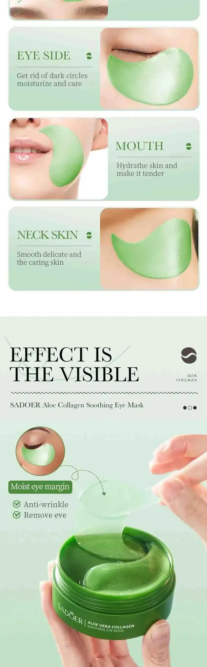60Pcs Aloe Vera Collagen Eye Mask anti Dark Circles Eyes Bags Moisturizing Anti-Wrinkles Eye Patches Eyes Skin Care Products